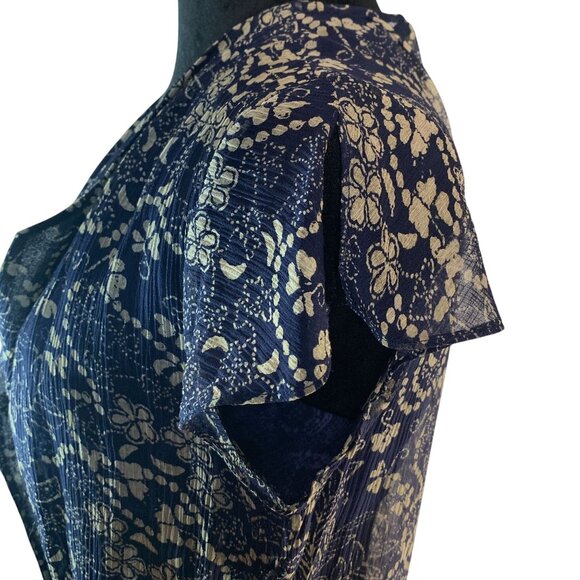 Lauren Ralph Lauren Sheer Floral Maxi Dress Blue & Beige Size 6 100% Silk Button - Picture 7 of 16